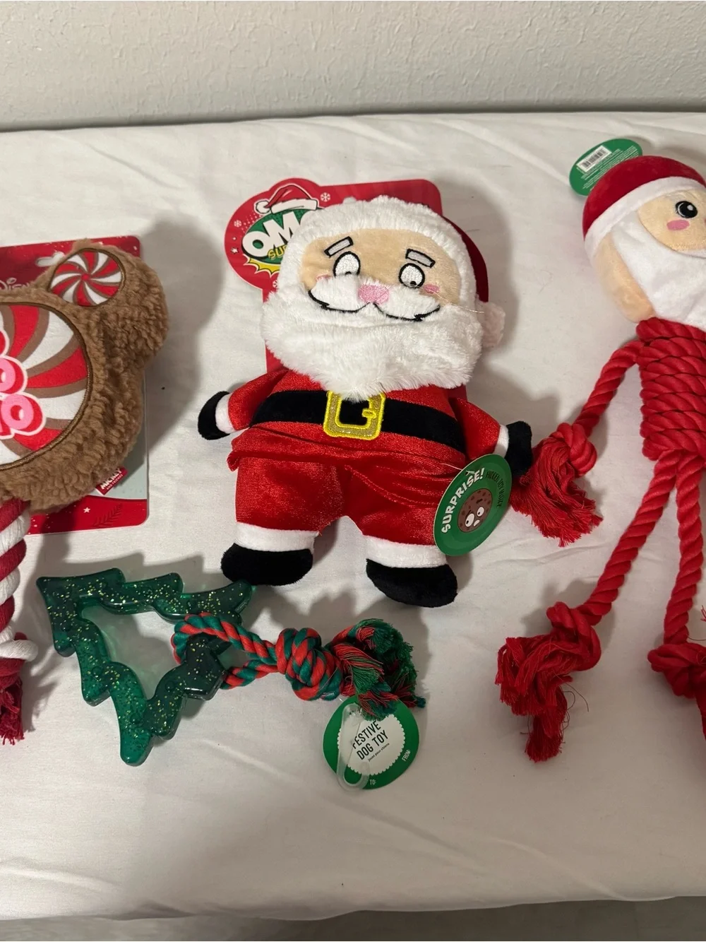Disney Red Santa Plush Dog Toy Rope and Holiday Accessories Bundle of (4) NWT